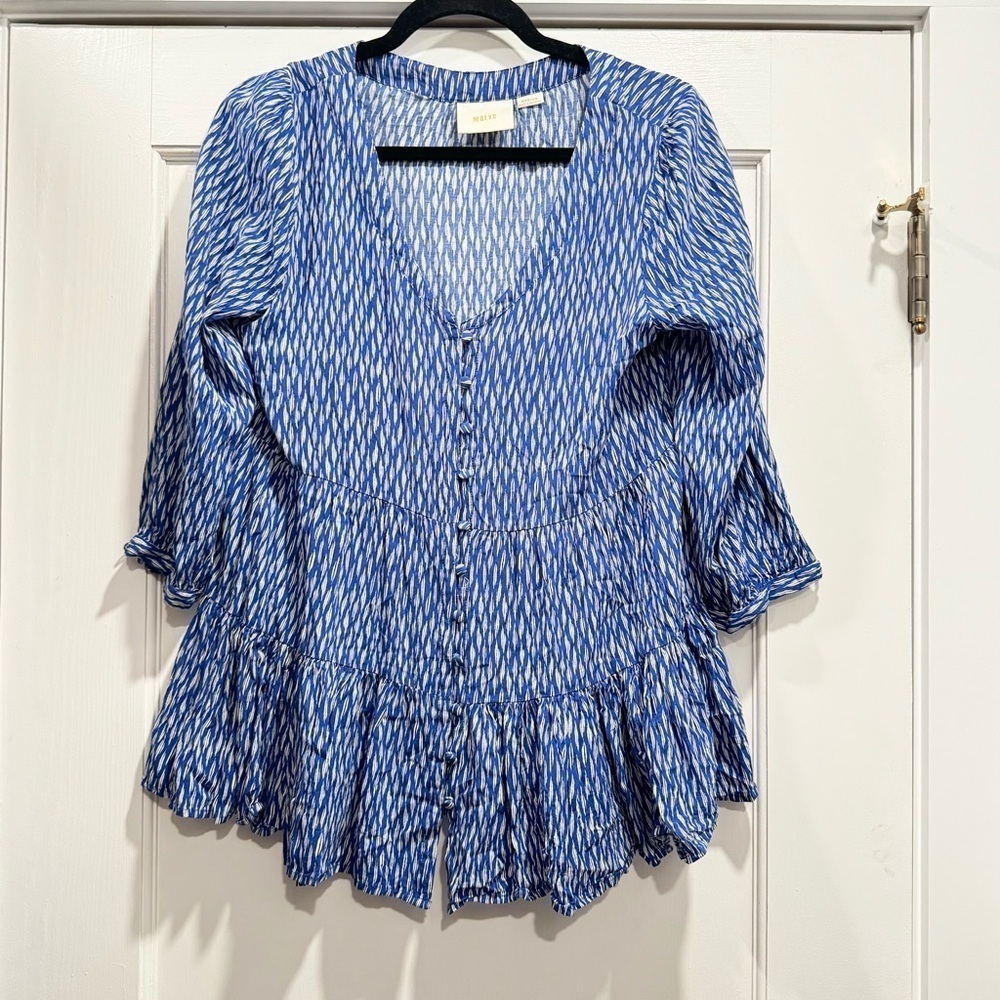Anthropologie Maeve Lila‎ Tiered Long Sleeve Blouse Spring Summer Flowy Boho